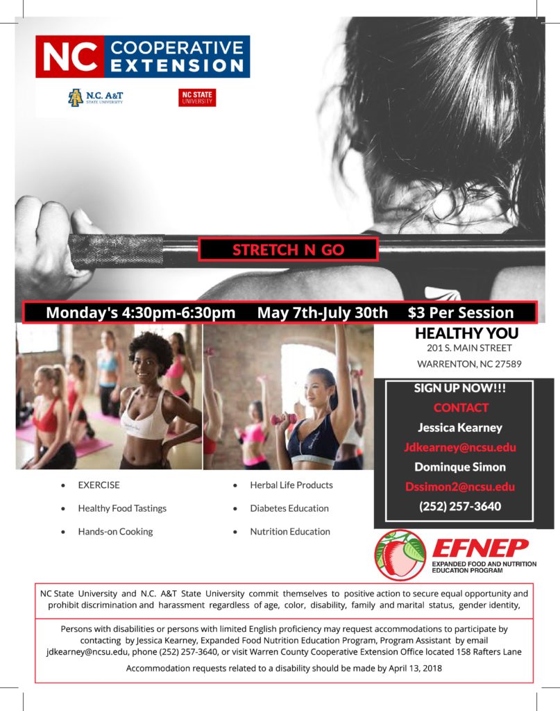 N.C. Cooperative Extension exercise and nutrition education class flyer