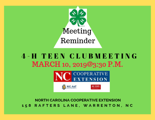 4-H Teen Club Meeting poster