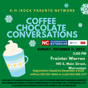 Cover photo for 4-H iROCK Parents Network:  Coffee, Chocolate and Conversations